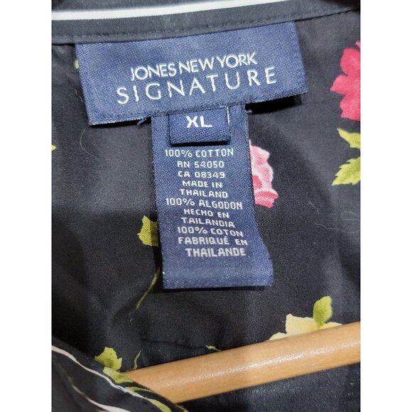 Jones New York Signature Womens XL Black Floral Button-Up Shirt 100% Cotton - Picture 4 of 5